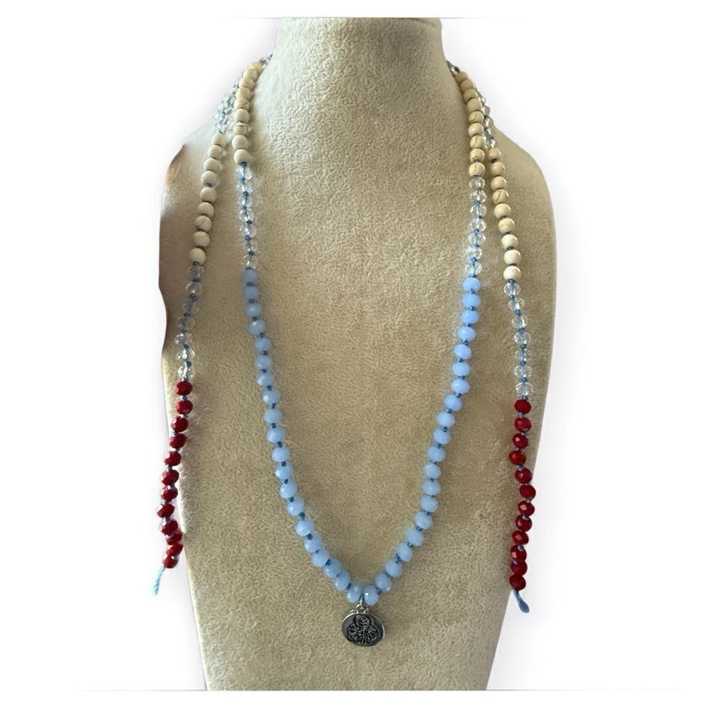 Colorful Beaded Necklace with Buddha Charm – 44” Long (New)